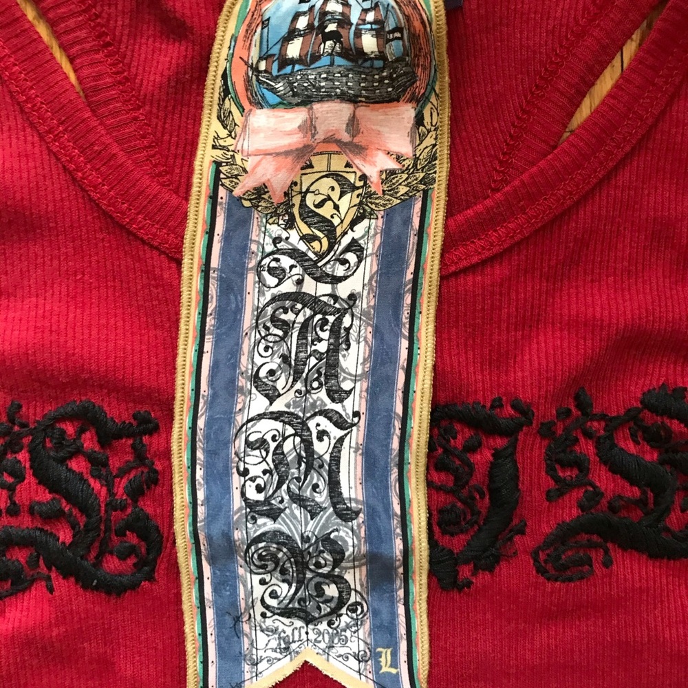 L.A.M.B. Red Racerback Tank Embroidered LOVE Size Large - Picture 2 of 3